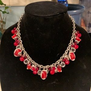 Silver, reds, and clear necklace